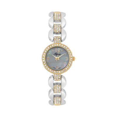 Womens 23.5mm Metal Bracelet Watch, Jewelry-clasp Closure, Round Analog, Removable Links, Crystals, Mother Of Pearl Dial
