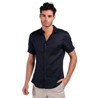 Short Sleeve Linen Shirt Navy