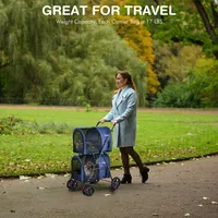 4-in-1 Double Pet Stroller W/ Detachable Carrier Travel Carriage For Cats Blue