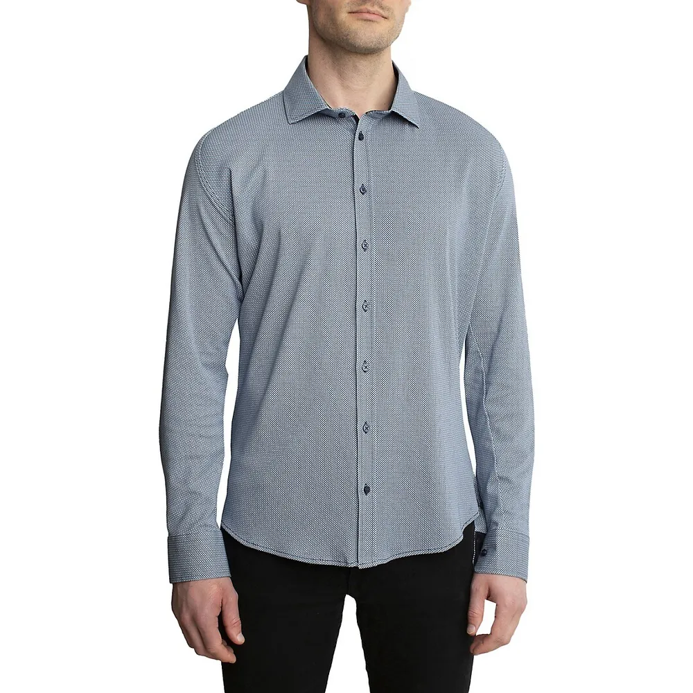 Micro-Print Stretch Interlock Knit Shirt