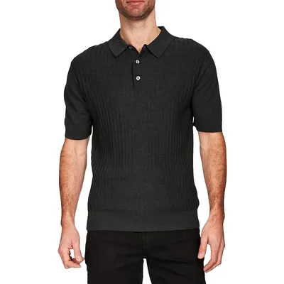 Modern English Rib-Knit Cotton-Linen Polo Shirt