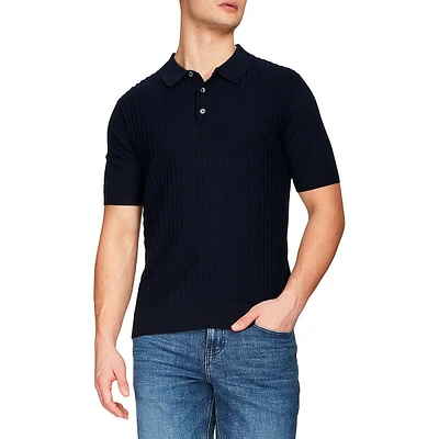 Modern English Rib-Knit Cotton-Linen Polo Shirt