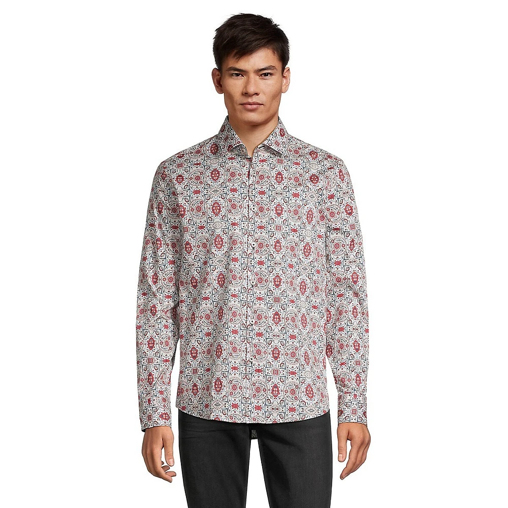 Modern-Fit Mosiac-Print Stretch Shirt