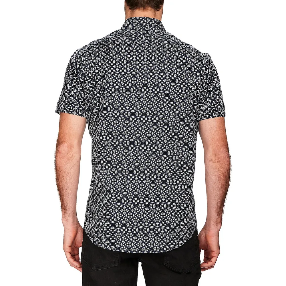 Modern-Fit Print Short-Sleeve Stretch Shirt