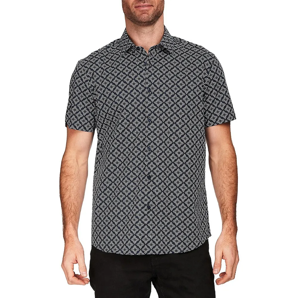 Modern-Fit Print Short-Sleeve Stretch Shirt