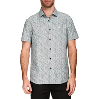 Chemise extensible de coupe moderne à manches courtes et imprimé circulaire