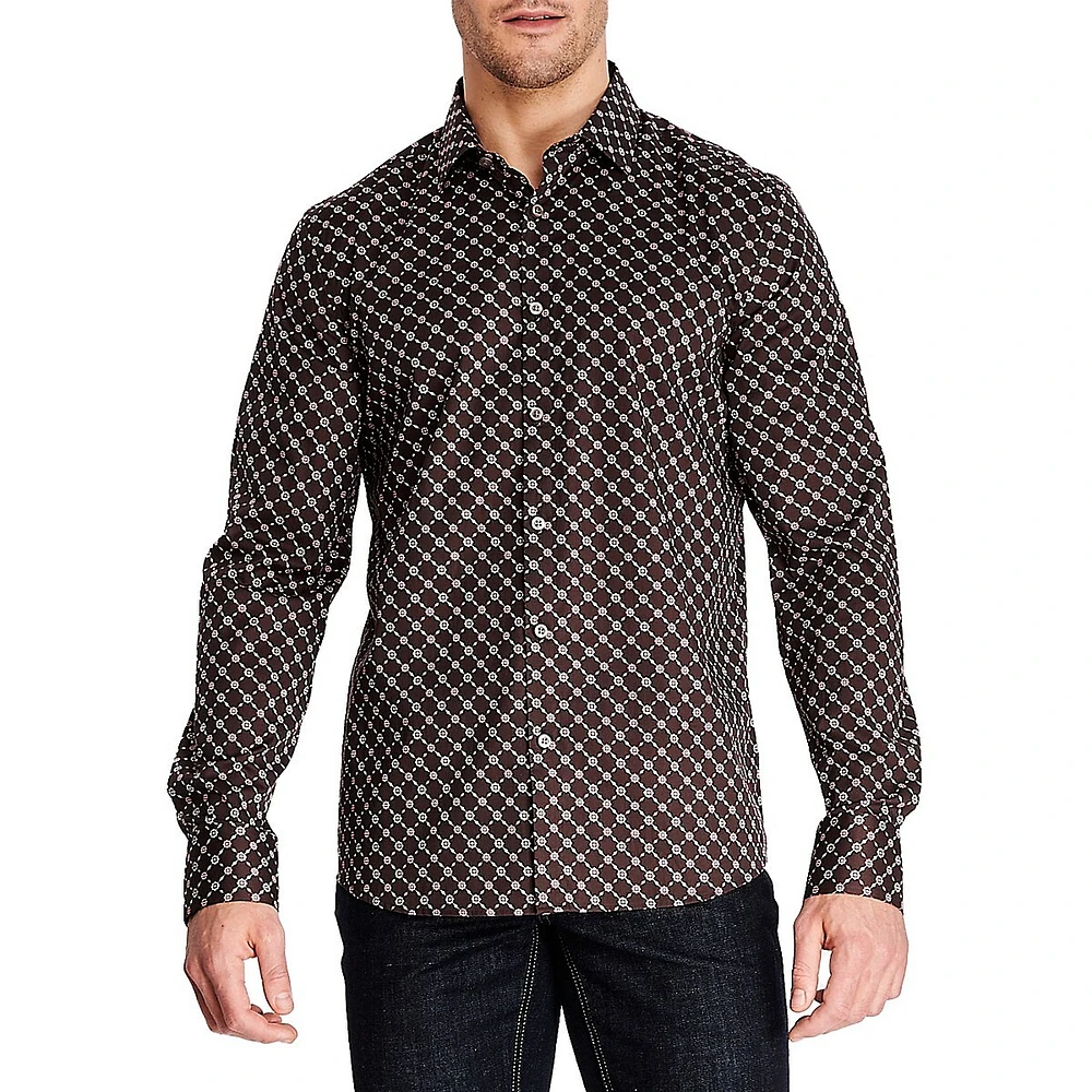 Modern-Fit Lattice Floral-Print Stretch Shirt