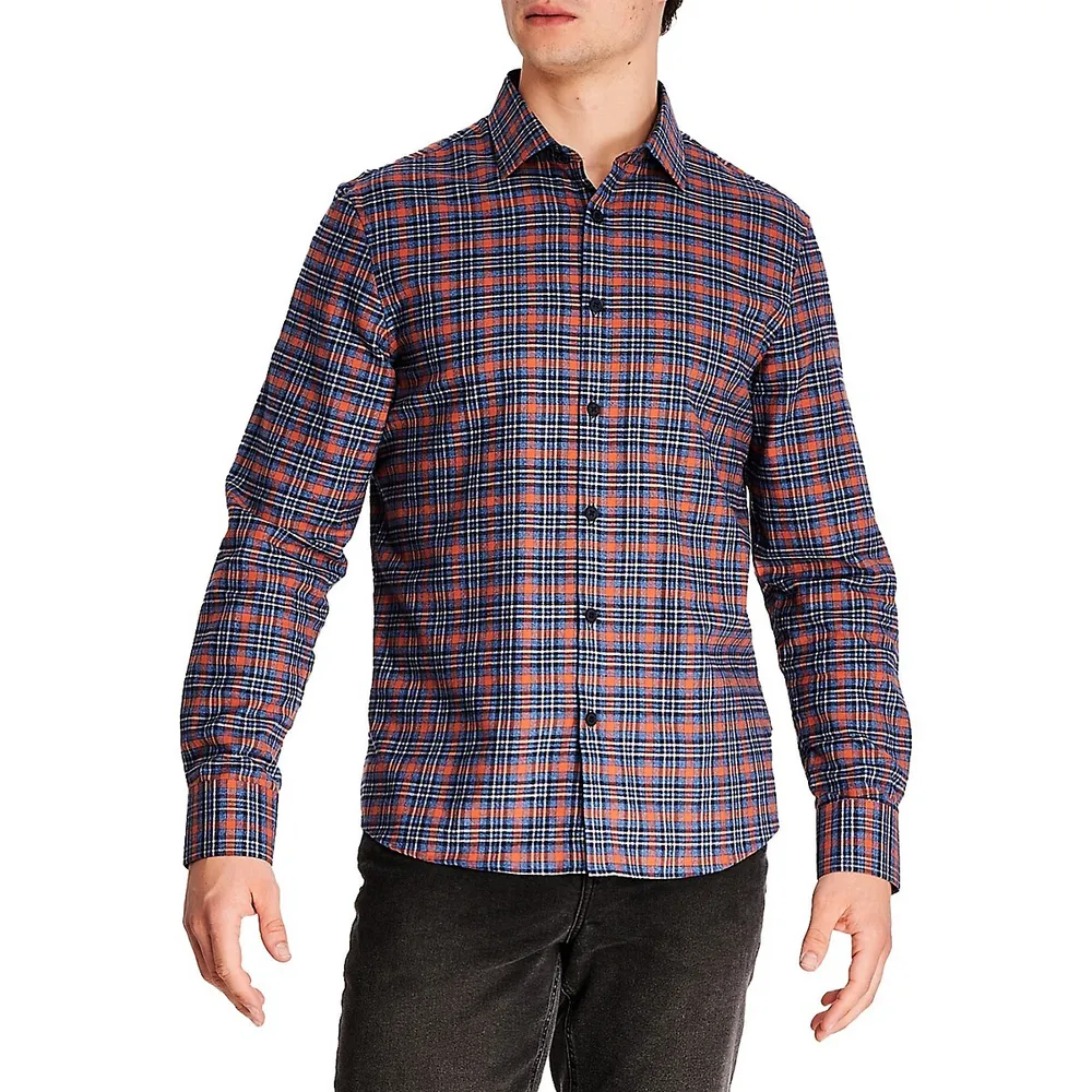 Modern Fit Blue Plaid Shirt