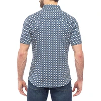 Modern-Fit Geo Tile-Print Stretch Shirt