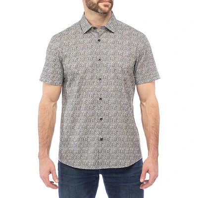 Modern-Fit Leaf-Print Stretch Shirt