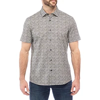 Modern-Fit Leaf-Print Stretch Shirt