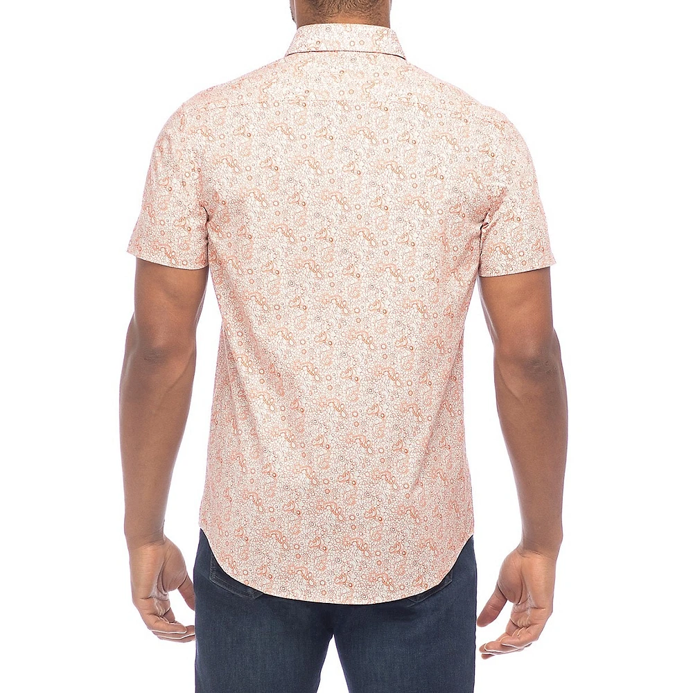 Botanical-Print Short-Sleeve Stretch Shirt