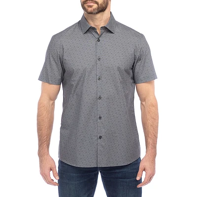 Geo-Print Cotton-Tencel Short-Sleeve Shirt