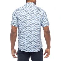 Short-Sleeve Geo-Print Linen Shirt