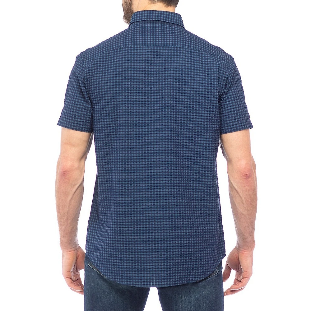 Short-Sleeve Gingham Seersucker Shirt