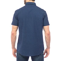 Short-Sleeve Gingham Seersucker Shirt