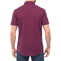 Short-Sleeve Gingham Seersucker Shirt