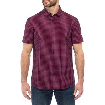 Short-Sleeve Gingham Seersucker Shirt