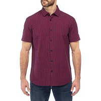 Short-Sleeve Gingham Seersucker Shirt