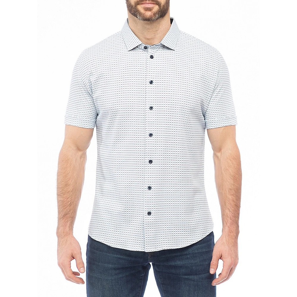 Modern-Fit Grid-Print Stretch Shirt