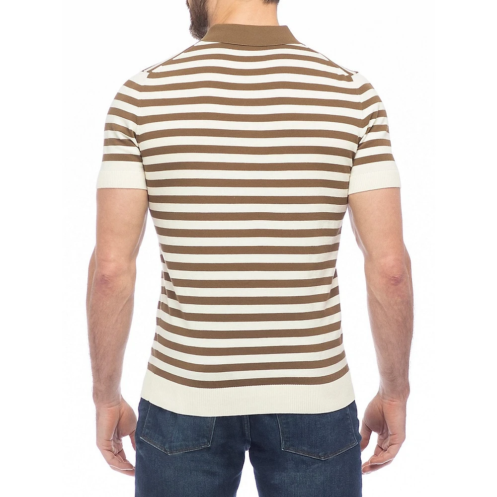 Short-Sleeve Striped Polo Sweater