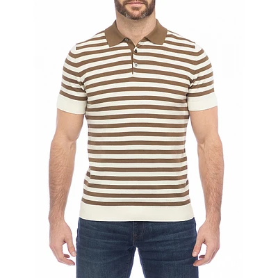 Short-Sleeve Striped Polo Sweater