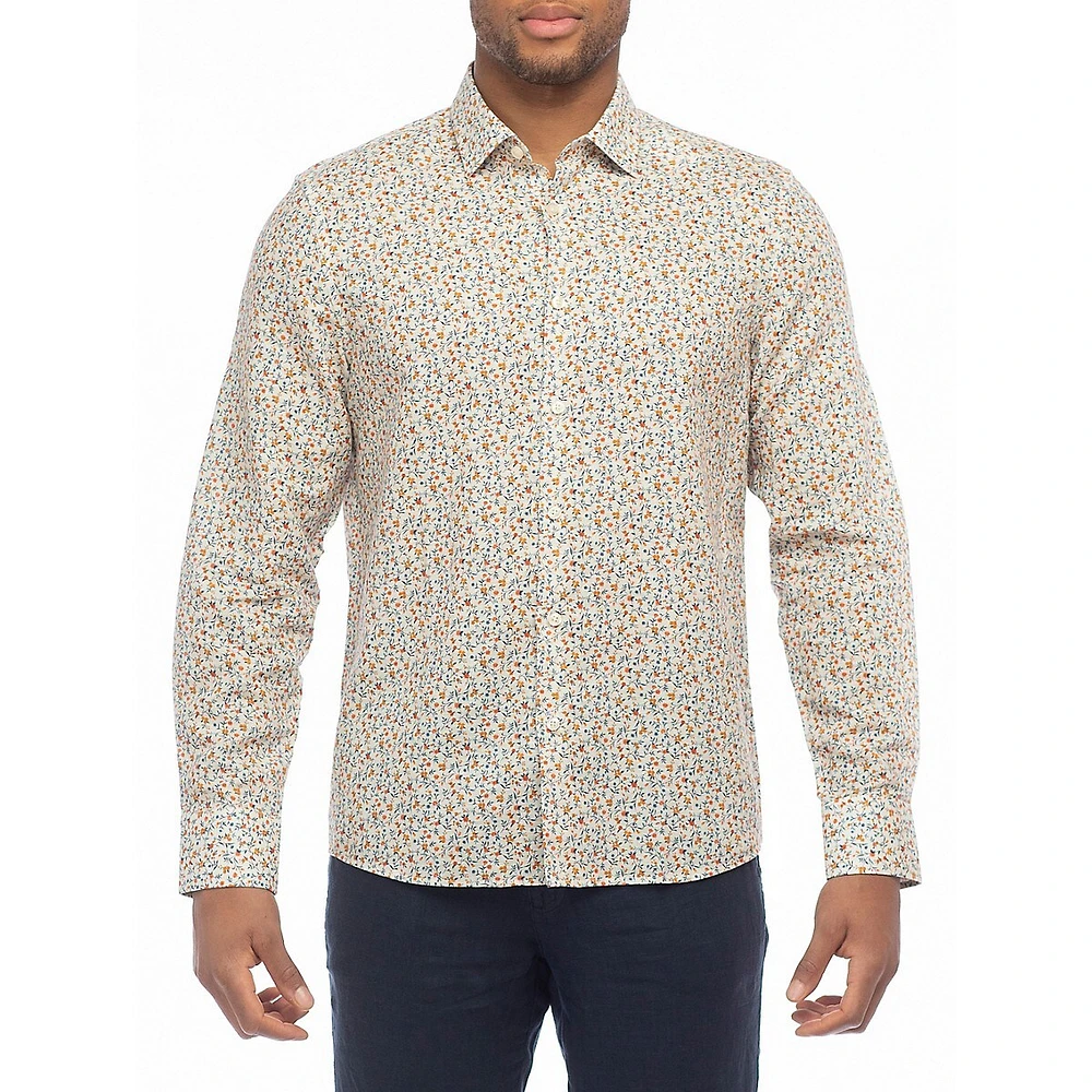 Modern-Fit Floral Cotton & Linen Shirt