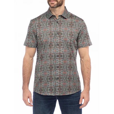 Vine-Print Short-Sleeve Stretch Shirt