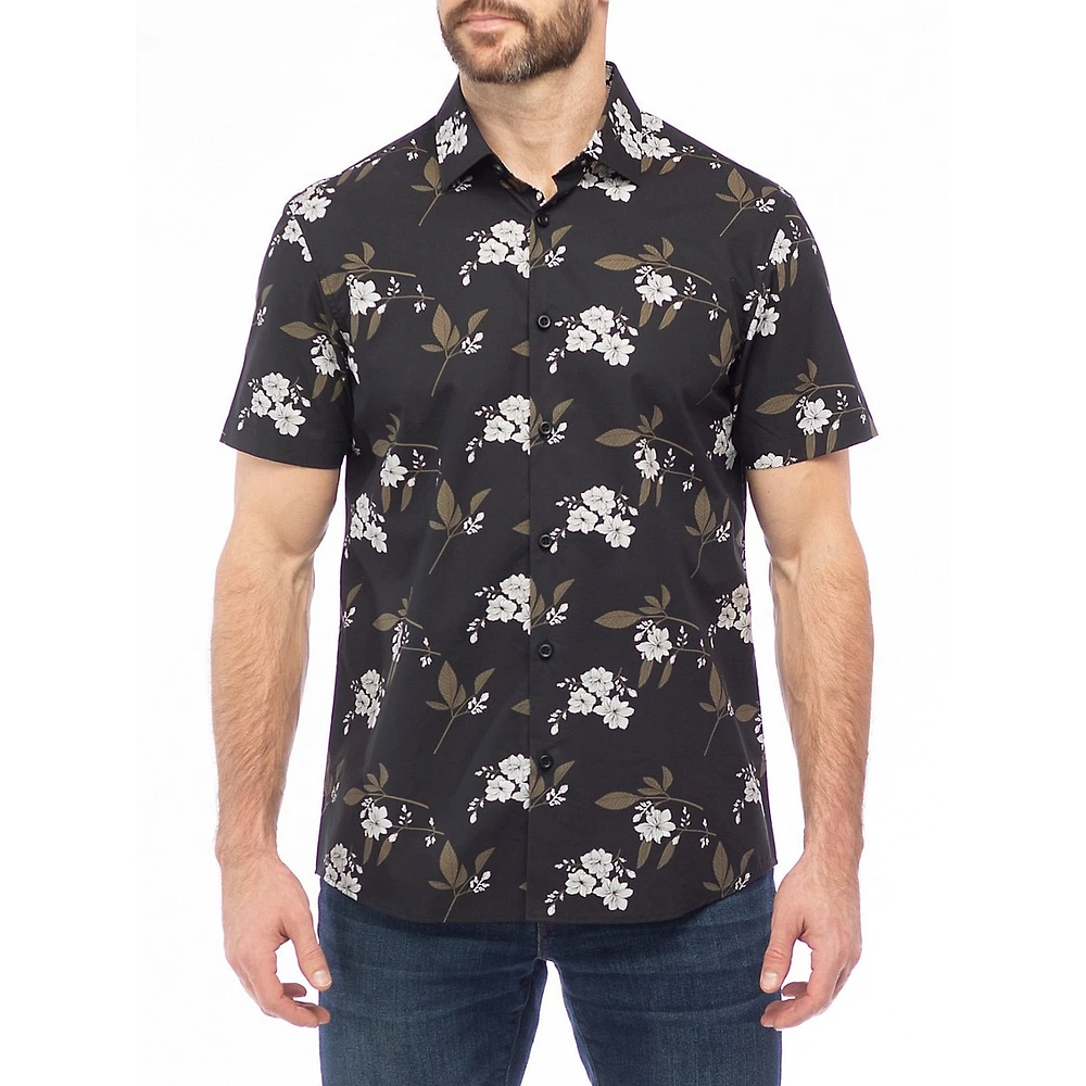 Floral Cotton-Tencel Short-Sleeve Shirt