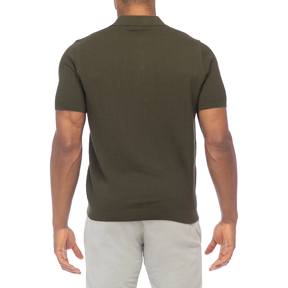 Short-Sleeve Textured Sweater Polo