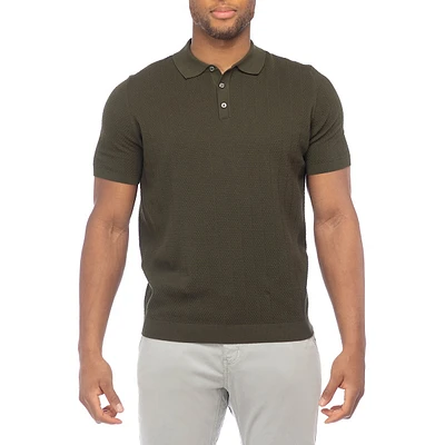 Short-Sleeve Textured Sweater Polo