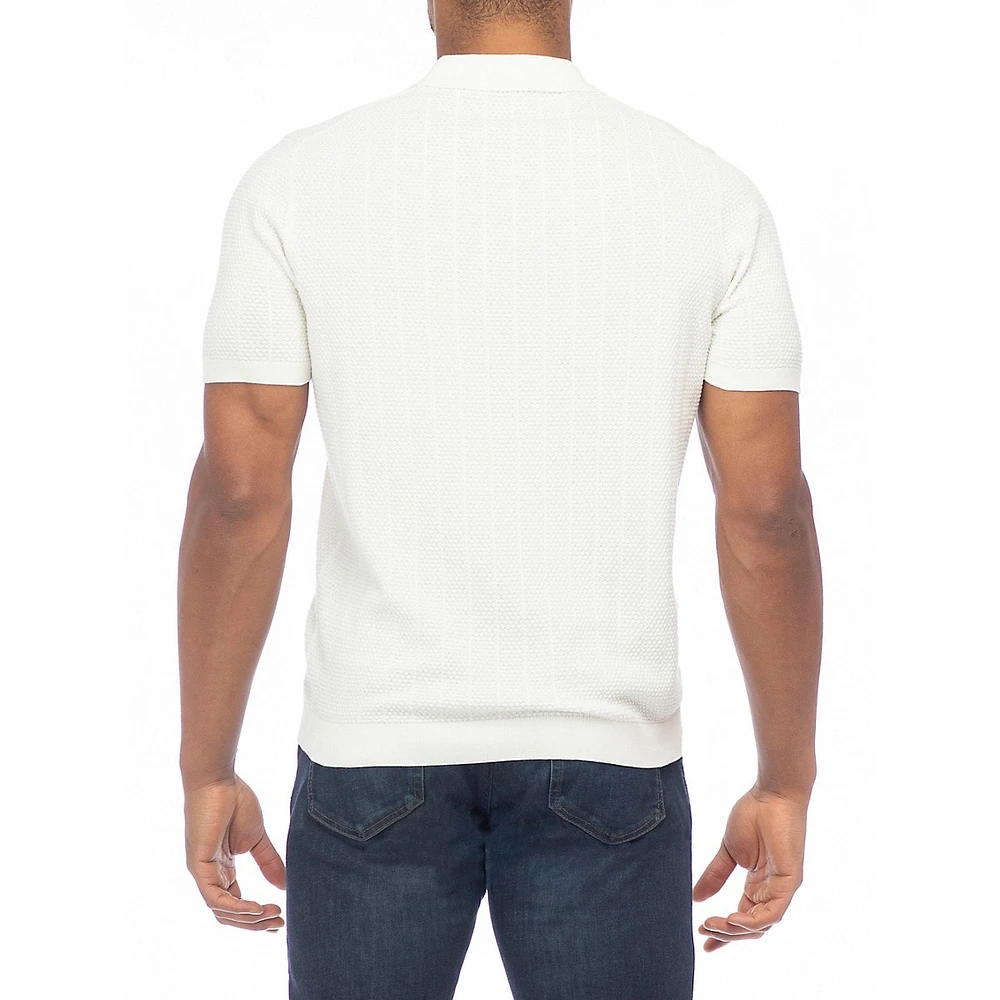 Short-Sleeve Textured Polo Sweater