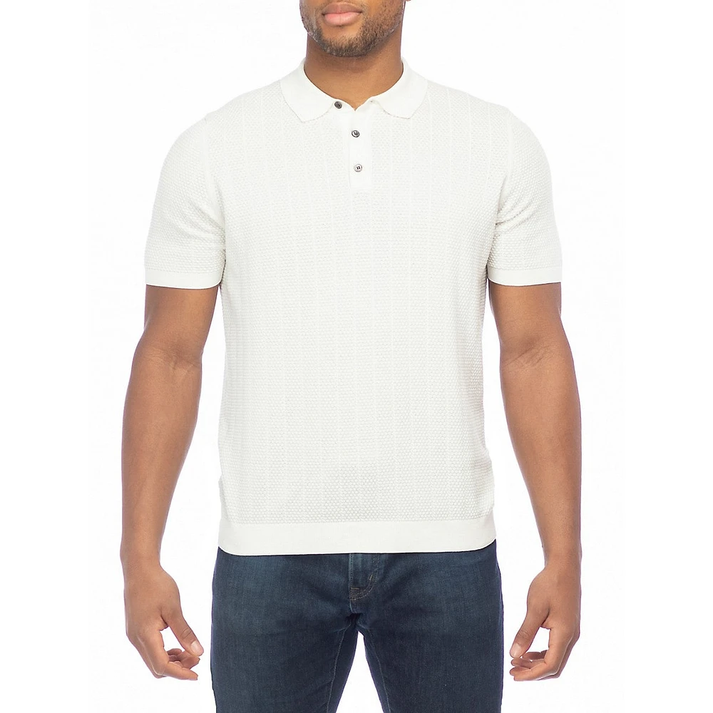 Short-Sleeve Textured Sweater Polo