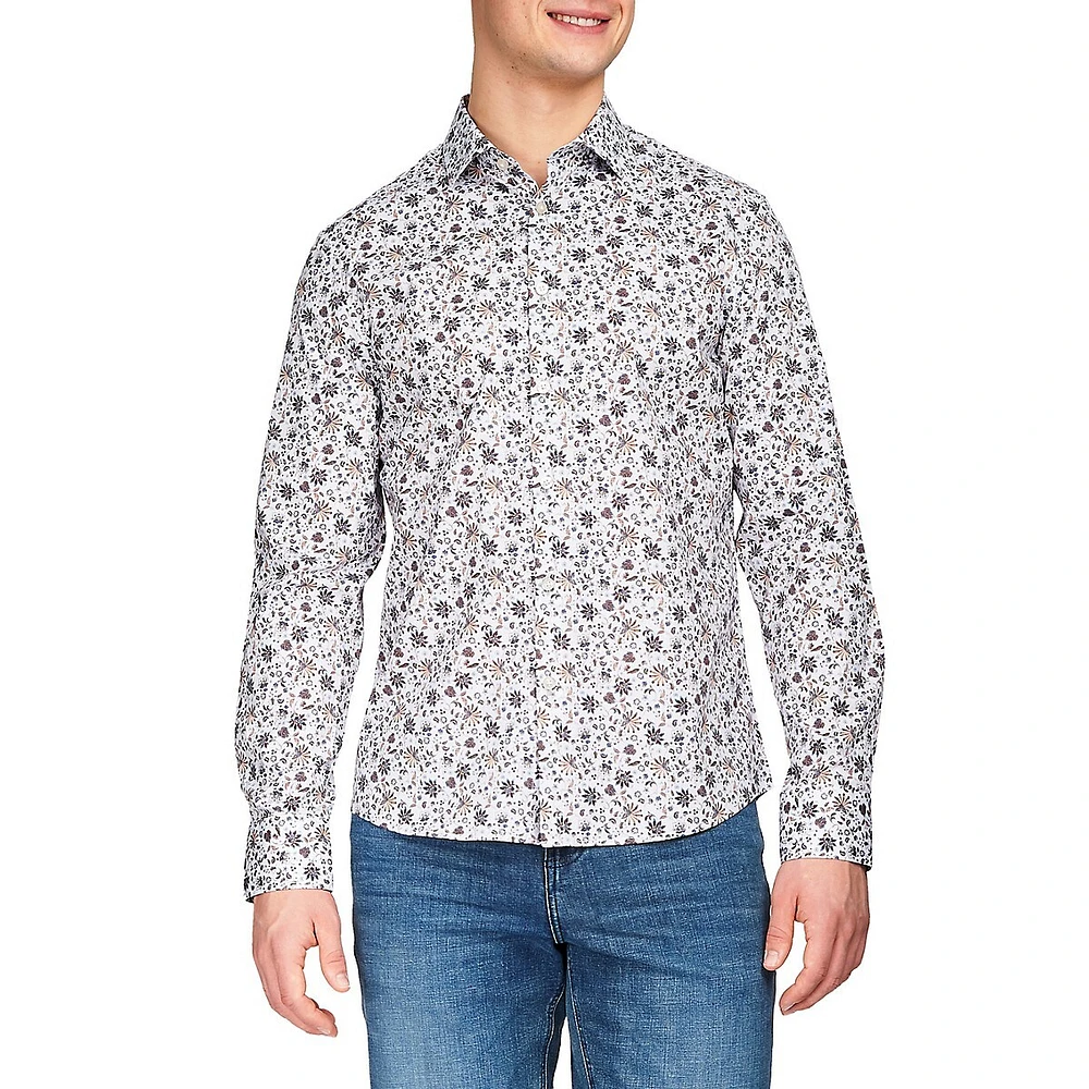 Floral-Print Stretch Shirt