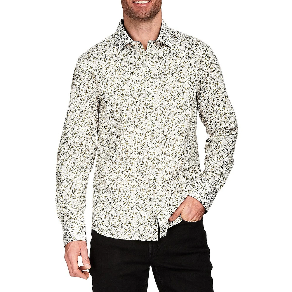 Leaf-Print Stretch Shirt