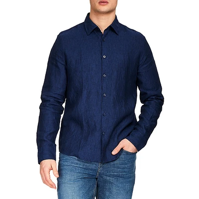 Modern-Fit Solid-Colour Linen Shirt
