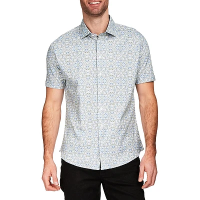 Modern-Fit Leaf-Print Short-Sleeve Shirt