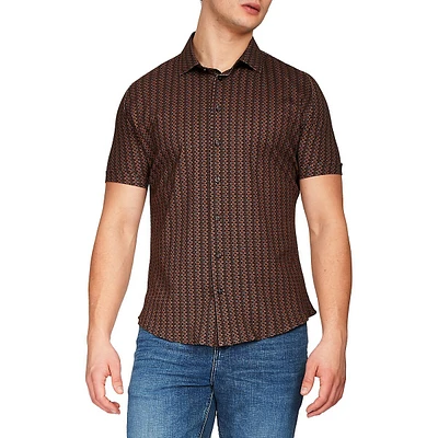 Modern-Fit 4-FLEX Retro-Print Short-Sleeve Shirt