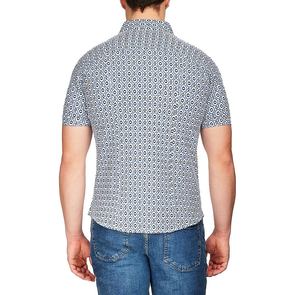 Chemise à manches courtes imprimé médaillon abstrait 4-FLEX de coupe moderne