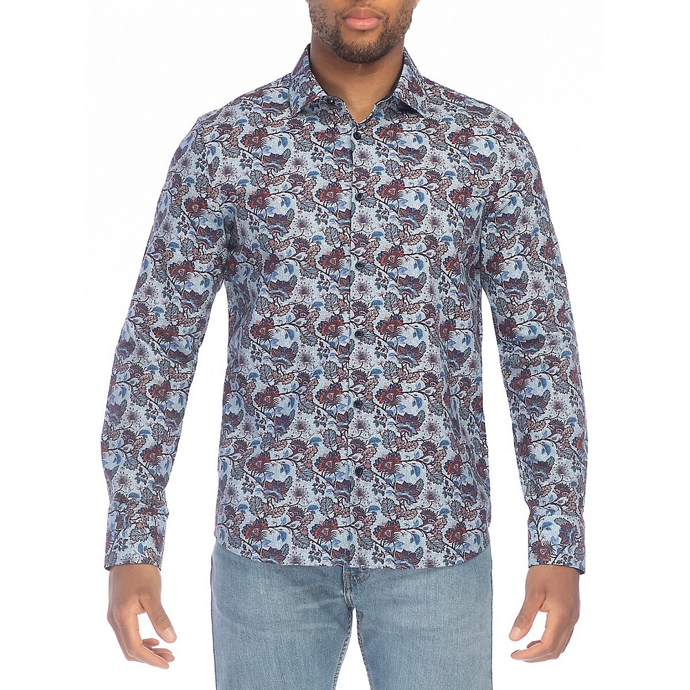 Modern-Fit Floral Vine Stretch Shirt