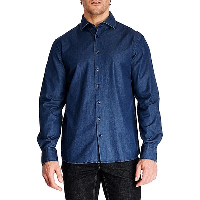 Modern-Fit Garment-Washed Denim Shirt