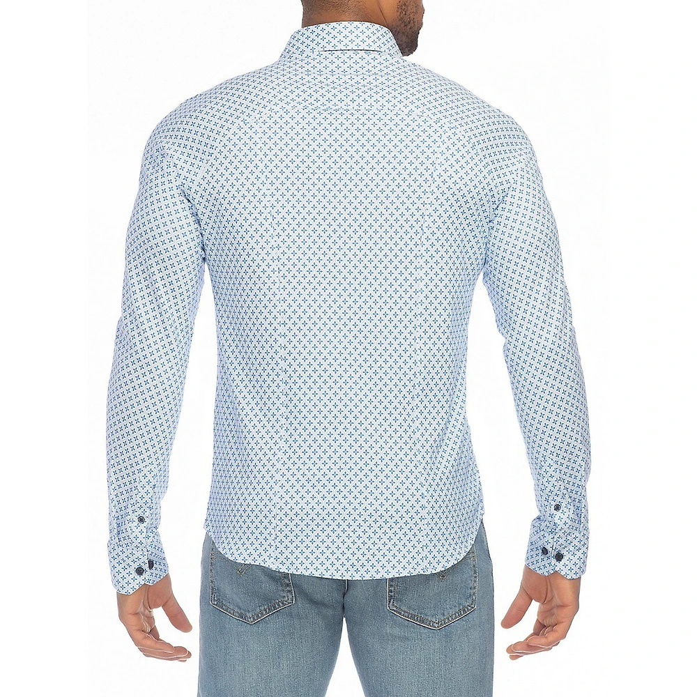 4-Way Stretch Medallion-Print Interlock Knit Shirt