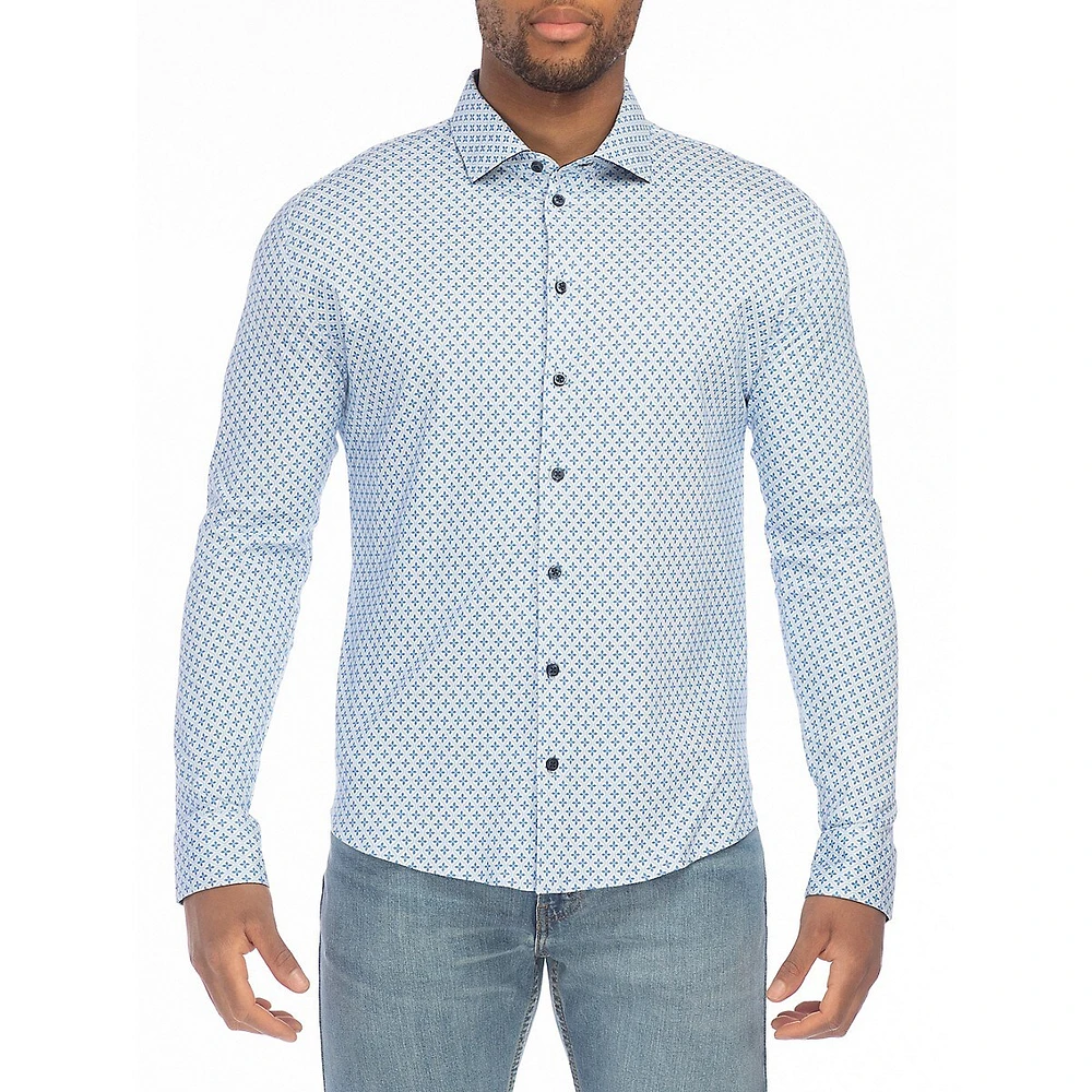 4-Way Stretch Medallion-Print Interlock Knit Shirt