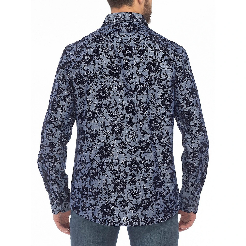 Modern-Fit Floral-Flocking Shirt