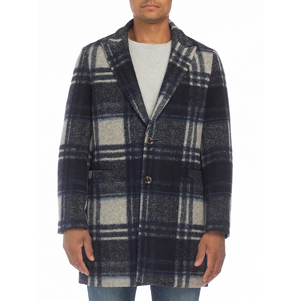 Modern-Fit Plaid Wool-Blend Top Coat