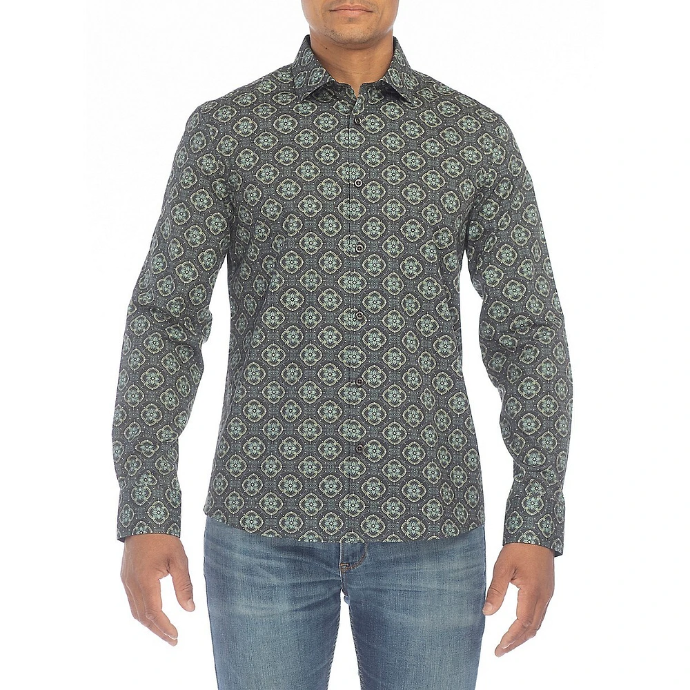 Floral Medallion-Print Modern-Fit Stretch Shirt