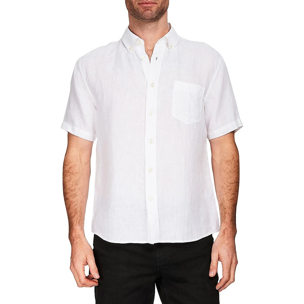 Short-Sleeve Linen Pocket Shirt