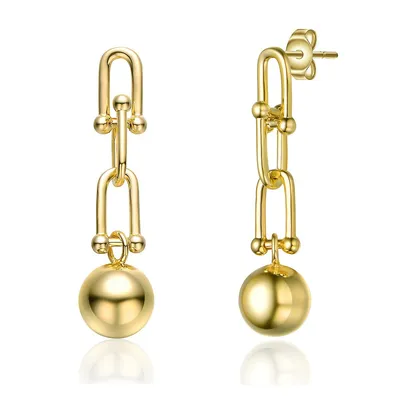 14k Yellow Gold Plated U-shaped Link Chain Drop Earrings With Golden Ball