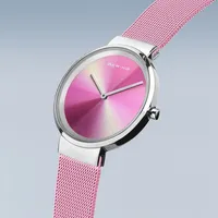 Ladies Classic Stainless Steel Watch & Bracelet Gift Set In Silver/pink