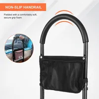 Medical Adjustable Bed Assist Rail For Elderly, With Storage Pocket & Fixed Strap - Black